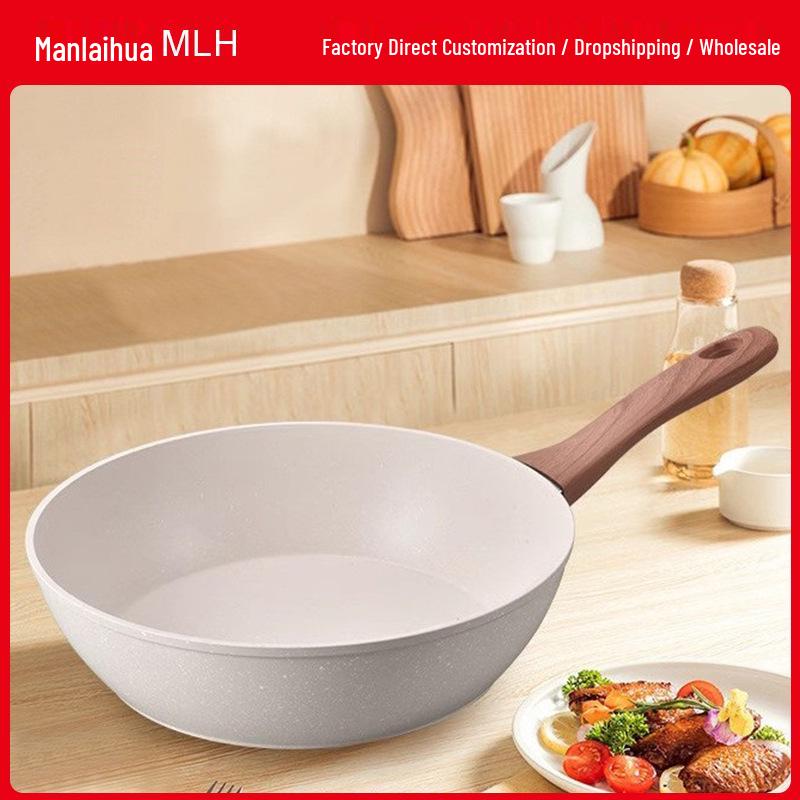 Maifan Stone Non-stick Wok Frying Pan, Flat-bottomed, Gas & Electric Compatible 20cm