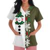 Women's V-Neck Short Sleeve Scrub Top with Christmas Print, Casual Caregiver Uniform