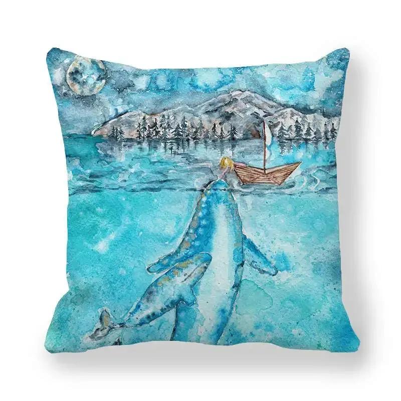 Aquarell Wal Serie Kissenbezug Zuhause Schlafzimmer Wohnzimmer Sofa Kissenbezug x Pfirsichhaut Kissenbezug