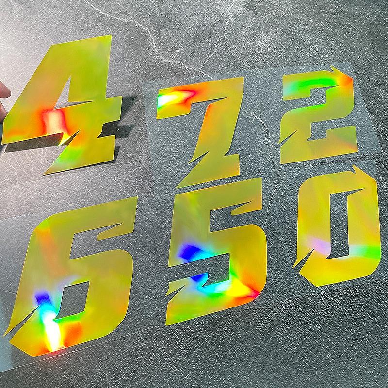 1PC Gold Laser Motorcycle Arabic Numerals Sticker Waterproof for Motorbike Fuel Tank Front Fairing Helmet Universal Vinyl Decal