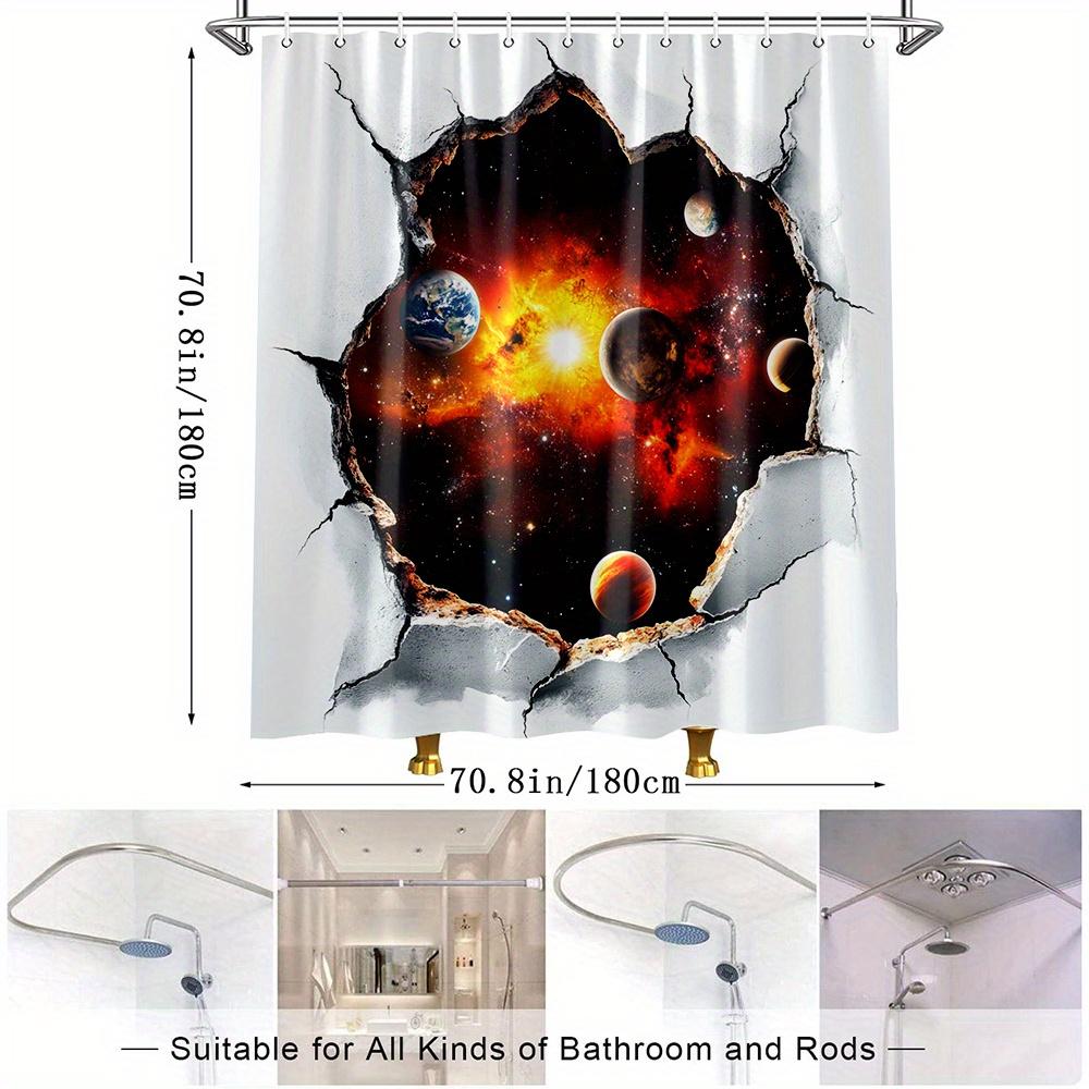 1Pc Galaxy Shower Curtain - Solar System Bathroom Decor With Planet Tear-Away Effect, Extra Long 70X70 Inches, High Quality