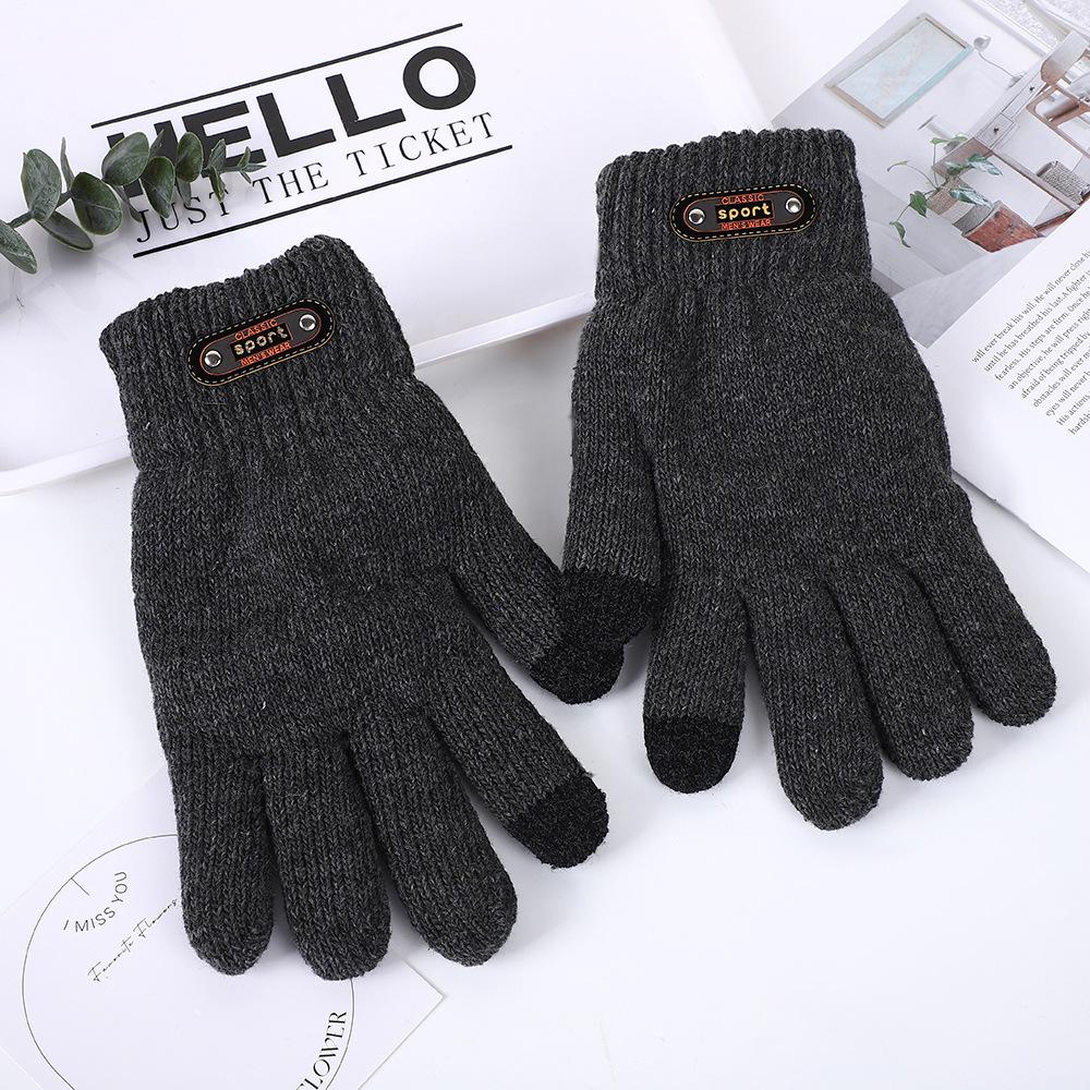 Autumn and winter velvet thickened men's outdoor leisure fishing cycling cold and windproof knitted wool warm gloves