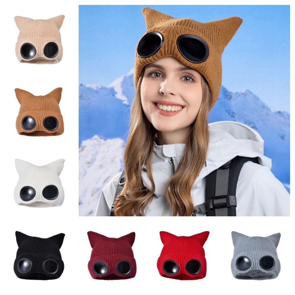 Wear-resistant Warm Ski Mask Hats Windproof Head Knitted Hat Fashion Winter Glasses Caps Outdoor