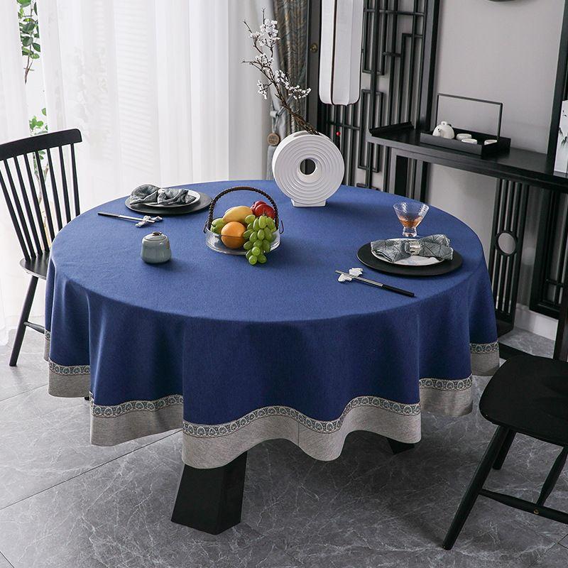 

Chinese Style Waterproof Oil-Proof Disposable Large round Table Tablecloth round Dedicated for Restaurants Gray Dining Table Fabric Home Tablecloth Navy blue Turntable: 70cm