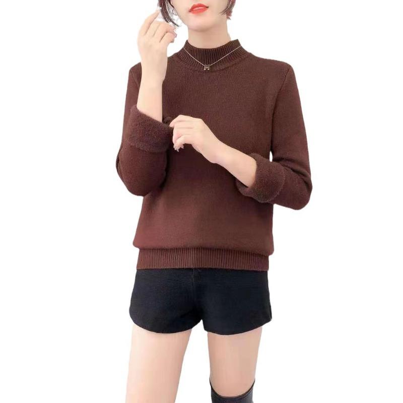High quality integrated fleece sweater women's winter fleece thickened new semi-turtleneck warm versatile bottoming shirt drive DNU