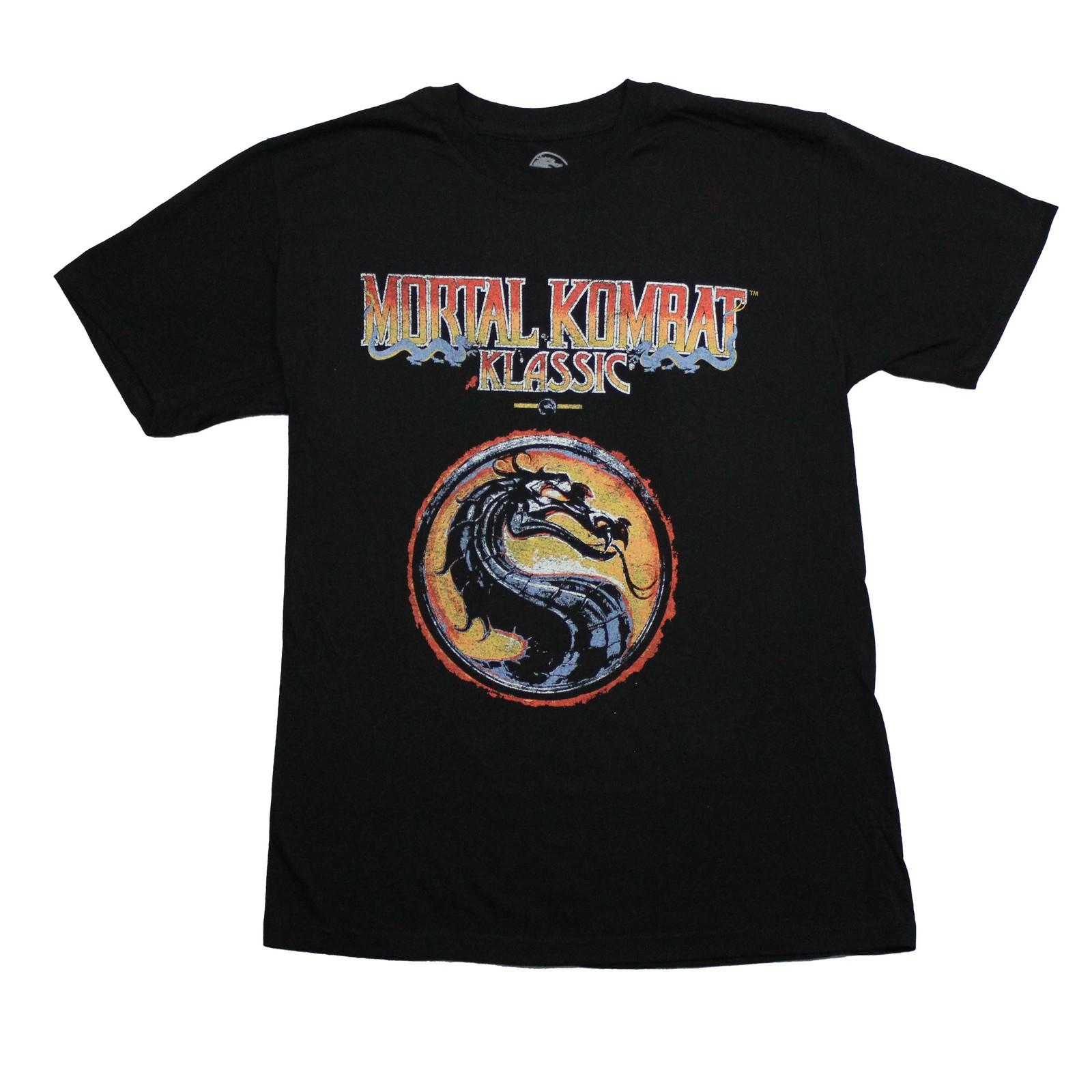 Mortal Kombat Klassic New Adult T-Shirt - Distressed Firery Dragon Logo L
