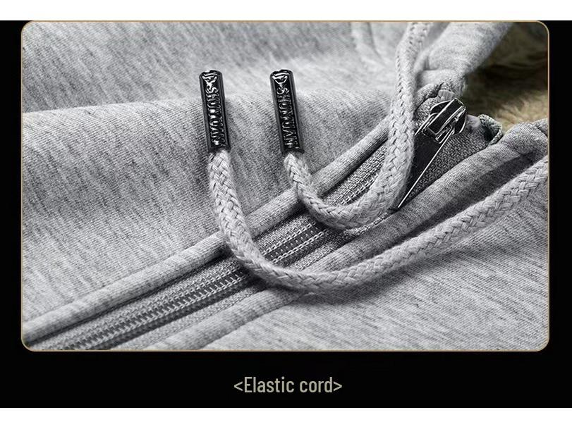 Men's Hooded Lambswool Jacket, Plus Velvet Thick, Casual Pure Color, Autumn/Winter Style with Zipper