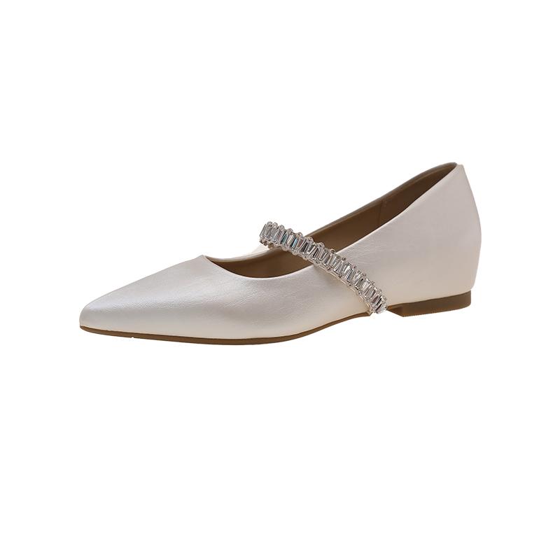 Fashion Pointed Toe French Rhinestone One Character Temperament Single Shallow Mouth Summer New Fashion Mary Jane Shoes