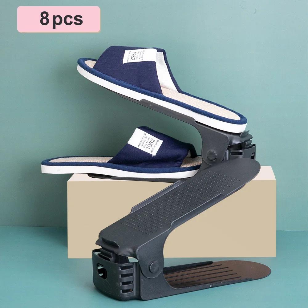 Doppelschichtiger verstellbarer Schuhständer, 8-teilige Schuh-Organizer-Box, Schuhaufbewahrungsregal für Heimschrank, platzsparend