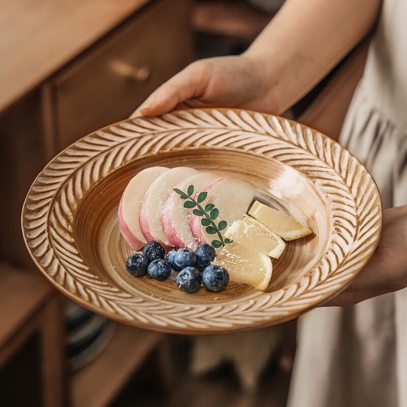 Vintage Japanese Rough Ceramic Wheat Straw Hat Plate
