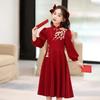 Fashionable Red New Year Princess Dress for Girls, Medium-Large, Autumn/Winter Lady-like Style