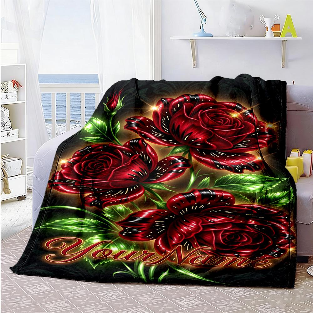 Rose Personalized Name Blanket Gift Personalized Blanket Soft & Cozy Suitable for Bedding Nap Couch Sofa Four Seasons Universal