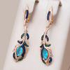 Blue Natural Zircon Flower Long Drop Earrings For Women Rose Gold And Black Plating Vintage Party Daily Jewelry