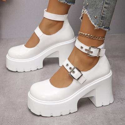 Weiße Y2K High Heels Pumps Damen Frühling klobige Plateau Mary Jane Schuhe Frau Übergröße dicker Absatz Gothic Schuhe