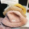 Lady Autumn Winter Fleece Fisherman Hat Solid Color Embroidery Letter Warm Plush Basin Cap