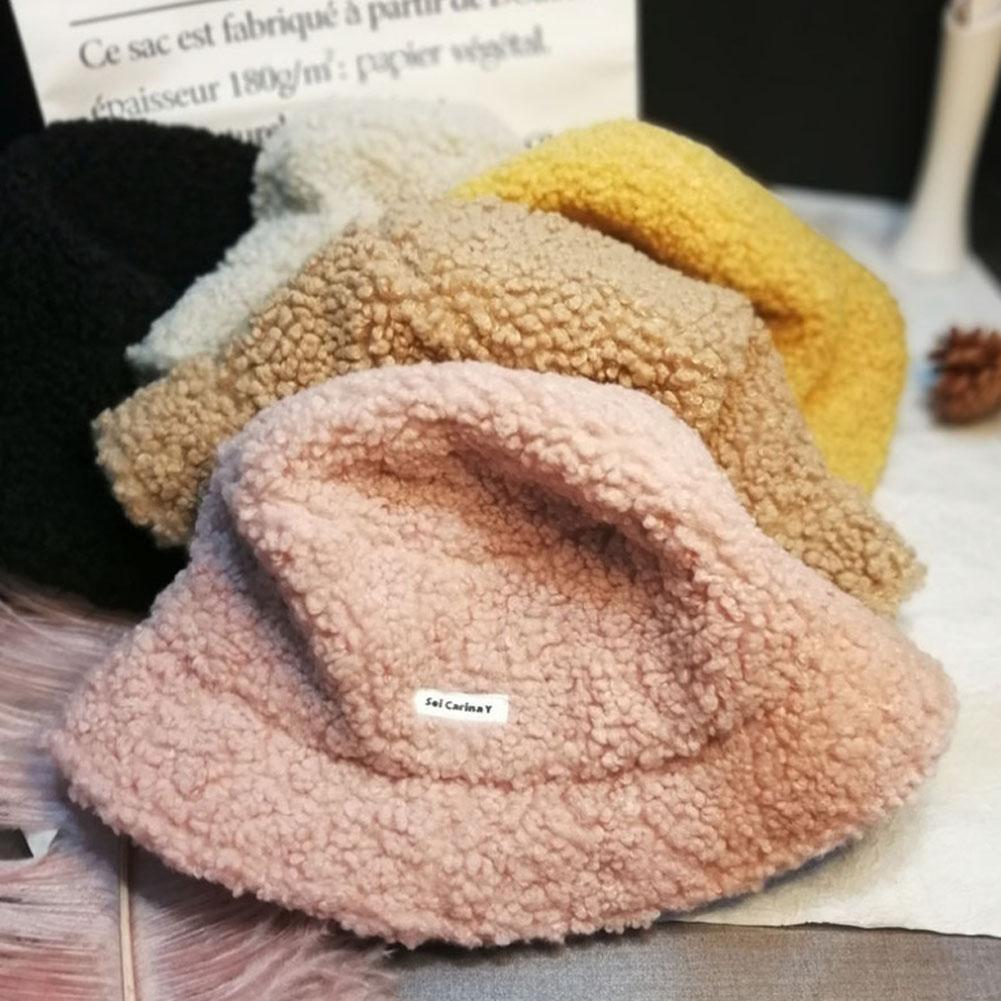 Lady Autumn Winter Fleece Fisherman Hat Solid Color Embroidery Letter Warm Plush Basin Cap