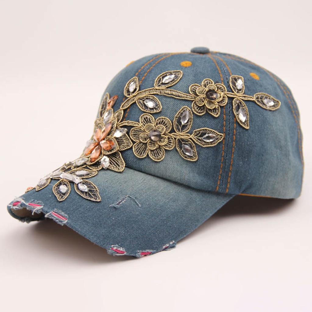 Cycling Caps Women's Baseball Cap Diamond Painting Embroidery Flower Denim Snapback Hats Jeans Woman Female Cap Cowboy Sun Hat