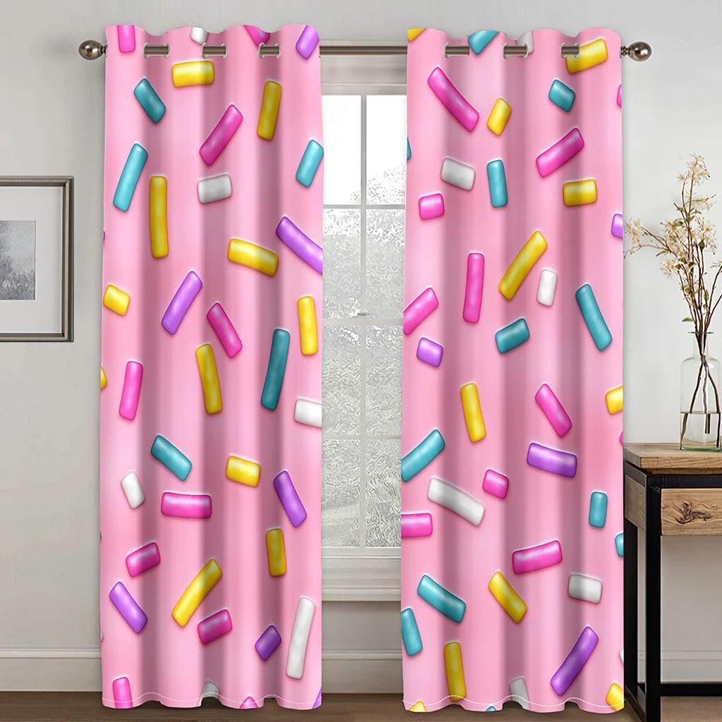 Módní Dezert Zmrzlina Lízátko Donut Vysoký stínící závěs pro dívky Ložnice Obývací pokoj Hotelové studio Okno 2Panel Sluneční clona