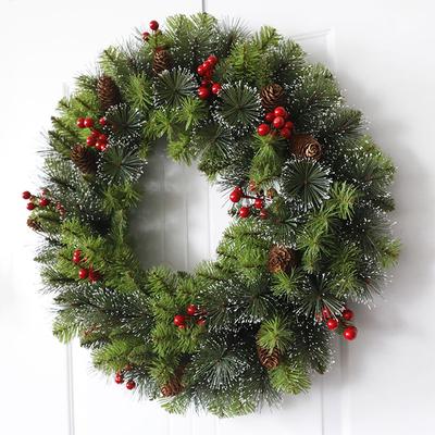 30/40cm Christmas Decoration Wreaths for Front Door Handmade Cypress Leaf Red Berry Pine Wreath Xmas Home Wall Window Decor