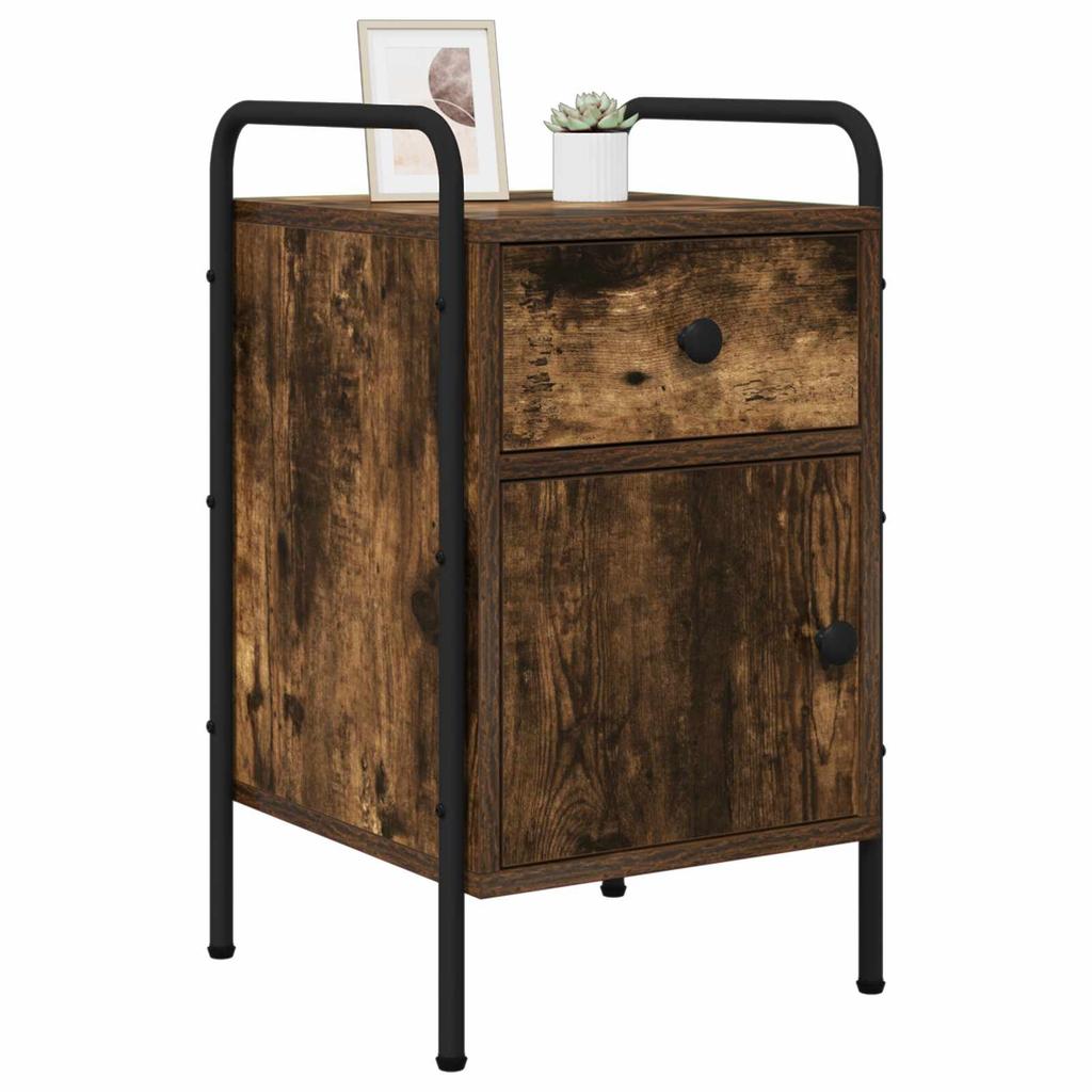Nightstand Smoked Oak 35 X 36.5 X 61 Cm Engineered Wood
