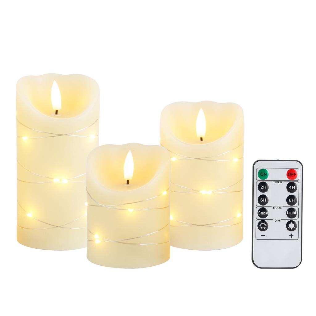 Set of 3 Flameless Led Candle Real Wax Candle Light With 6 Hours Timer Birthday Parties Valentine's Day Easter