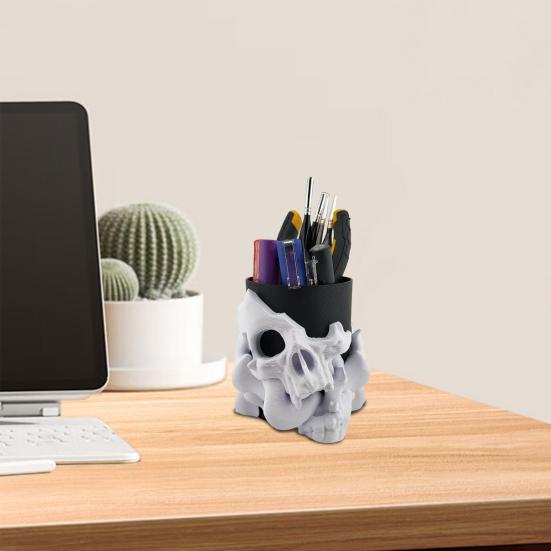 Skull Pen Holder Makeup Brush Holder Bathroom Storage Holder Skeleton Desk Organizer for Keys Cosmetic Tools Halloween Decorations