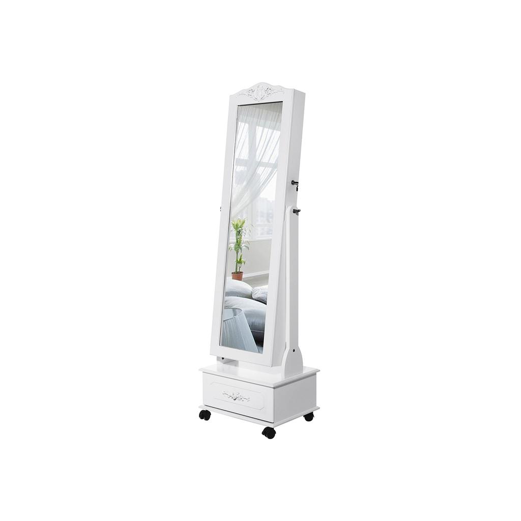 Songmics JBC61W Jewellery Cabinet with Wheels and LED Lighting, Lockable, White
