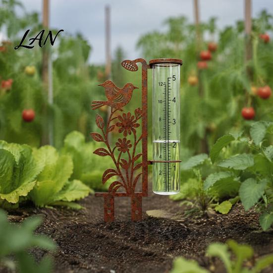 Decorative Bird And Flower Rain Gauge Outdoor, 7.8 Inch Gauges for Measuring Precipitation, Freeze Proof Artistic Metal Gauge, Vintage Garden