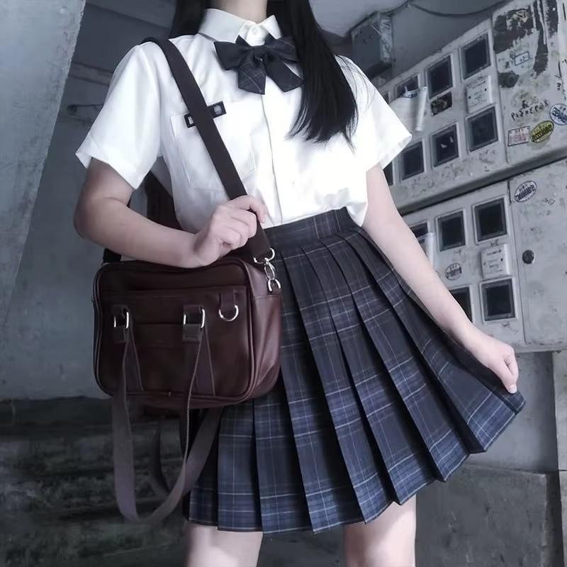 JK Skirts Women Summer High Waist Skirts Korean Style Pleated Skirts for Girls Cute Sweet Ladies Plaid Mini Skirt Shirt Bow Tie Women Set