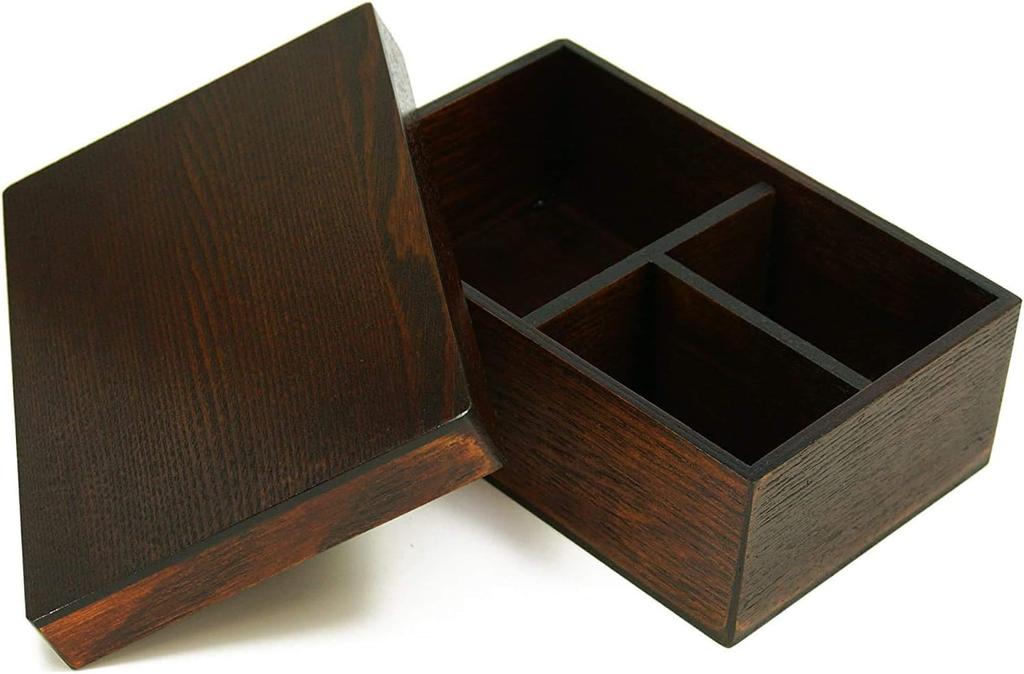 Osaka Choseido Magewappa Bento Long 1 Tier with 600cc Square Box, Angle, Large, T-Shaped Divider, (Beige Band, 600cc)