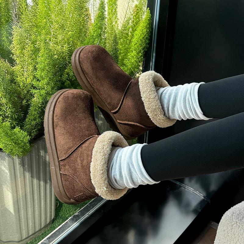 Women's fashion lightweight height-enhancing thick sole winter warm fur one snow boots plush lined non-slip casual sports cotton boots