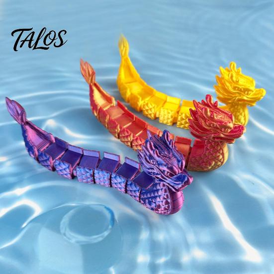 Colorful Gradient Metallic Ornament 3D Printed Articulated Dragon Boat Figurine, Statue with Flexible Bendable Body, Unique Festival Gift Traditional