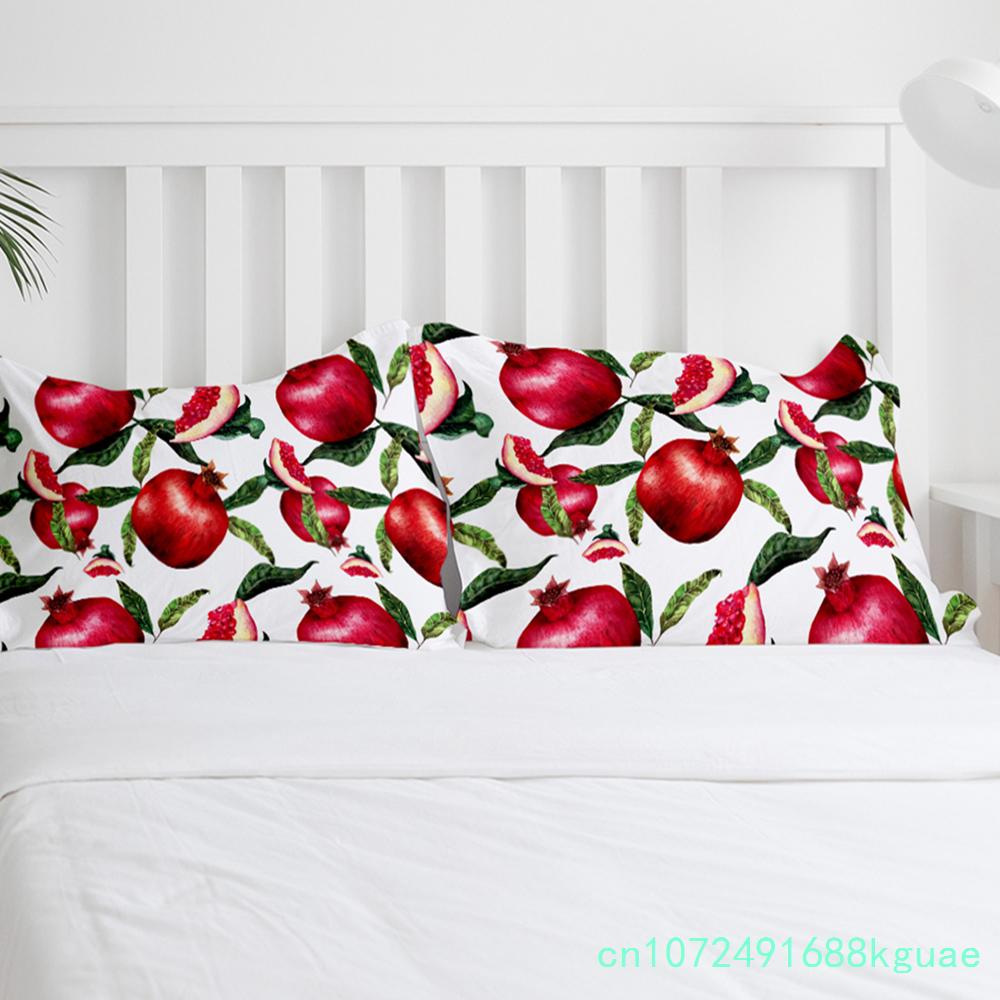Sommerfrucht Roter Granatapfel Grünes Blatt Bettbezug mit Kissenbezug Kundenspezifisches 3-teiliges Bettwäscheset Steppdeckenbezug Doppelbett Heimtextil