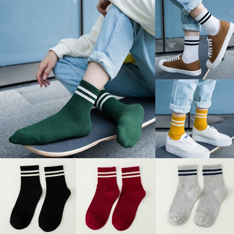 Bequeme Socken für Herbst und Winter, zwei Stangenstrümpfe für Damen, Unisex, gestreift, atmungsaktiv, Skateboard-Socken für Damen