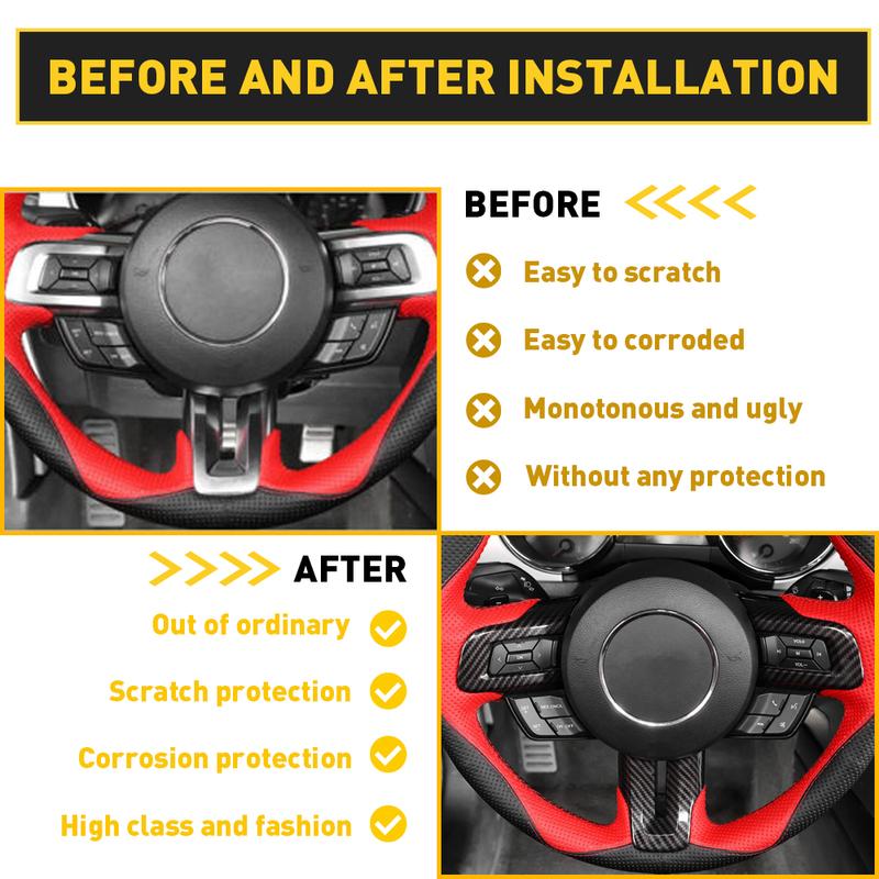3-delige set Koolstofvezel Auto Stuurwiel Frame Cover Voor Ford Mustang 2015 2016 2017 2018 2019 2020 2021 2022 Auto Accessoires