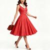Vintage Summer Dress For Women With Polka Dot Pattern Cotton Blend For Casual And Party Wear