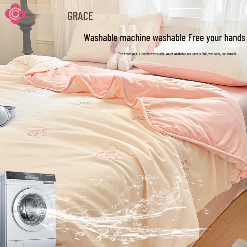 Jie Li Ya Floral Embroidered Washed Cotton Summer Quilt