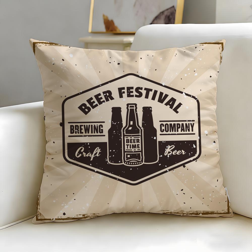 Classic Theme Beer Wine Cushion Cover Soft  EasyWash Pillow Case  Versatile for Couch Bed Travel and Office