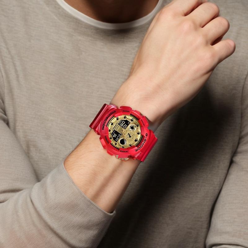 

CASIO 200m waterproof simple style Quartz resin strap men s watch gold dial GA-100VLA-4A золотий