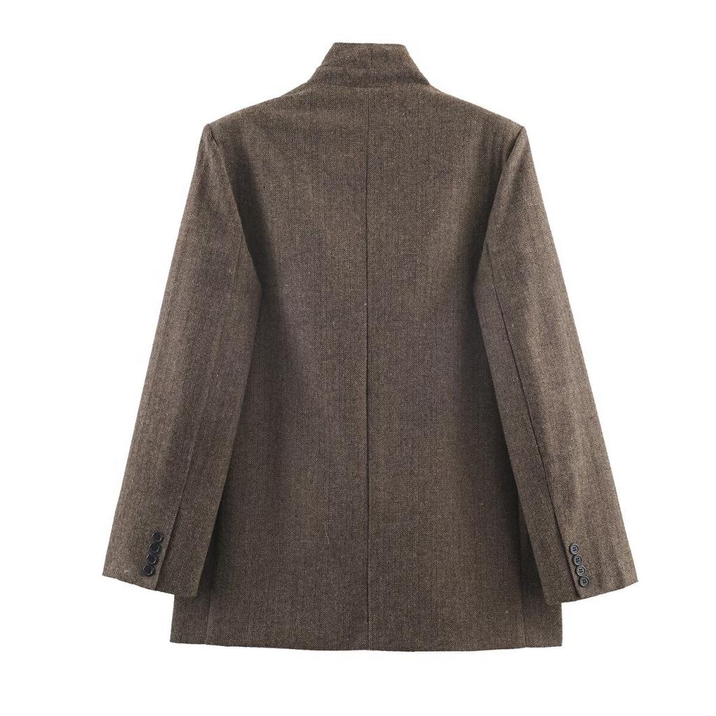Autumn New European and American Style Blended Herringbone Twill Blazer Top