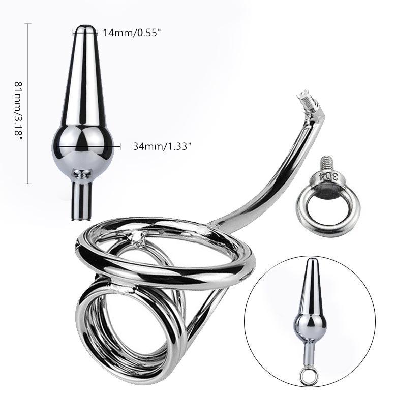 Adult Toy Penis Sex Toys Male Products Appliance SM Metal Butt Plug Penis Ring Anal Hook Combination