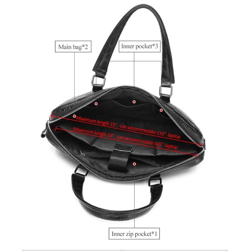 Cowhide thin crocodile patterned men's briefcase can accommodate a 16 inch computer