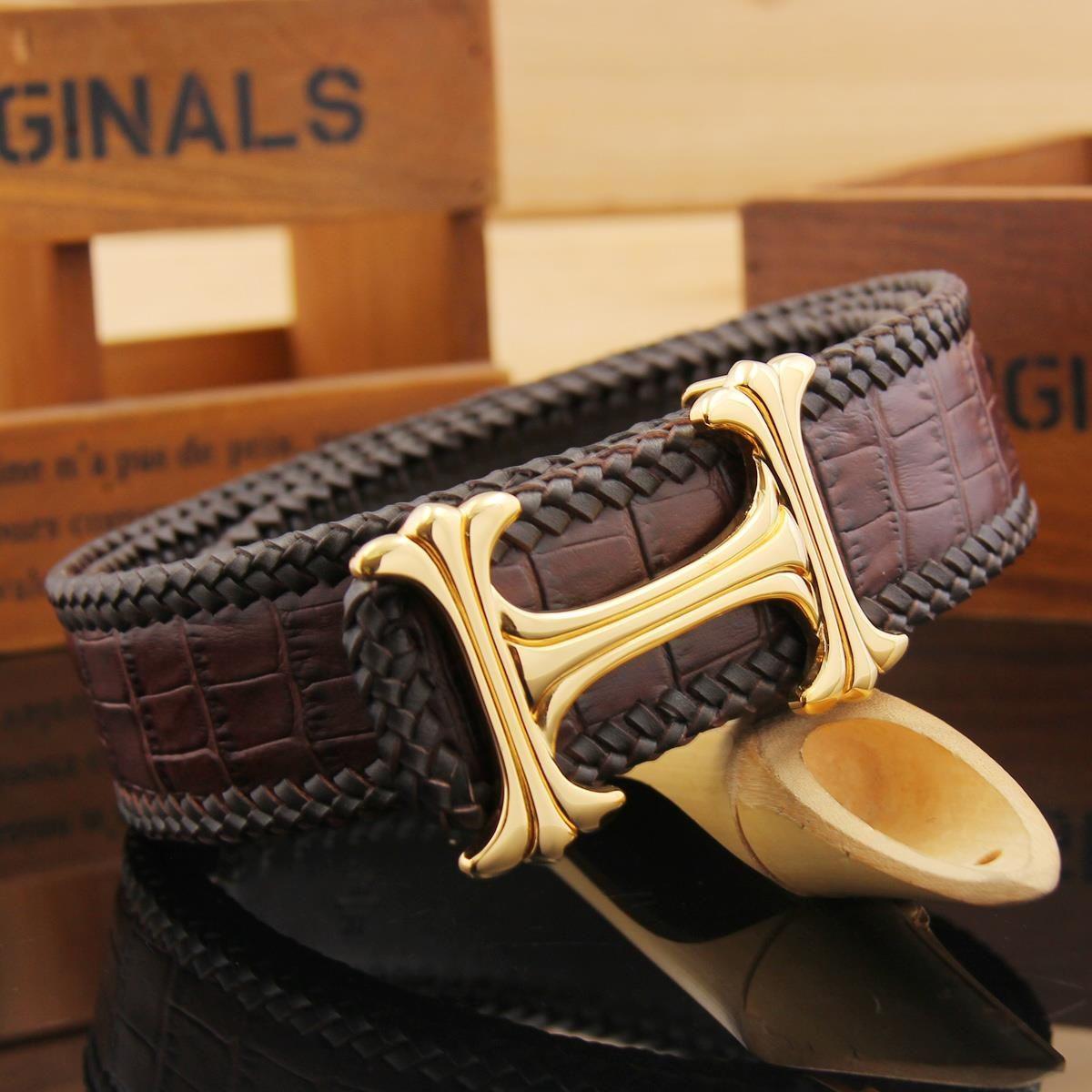 

Ремень мужской плетеный из натуральной кожи ручной работы из кожи крокодила (живот) и воловьей кожи 120 cm