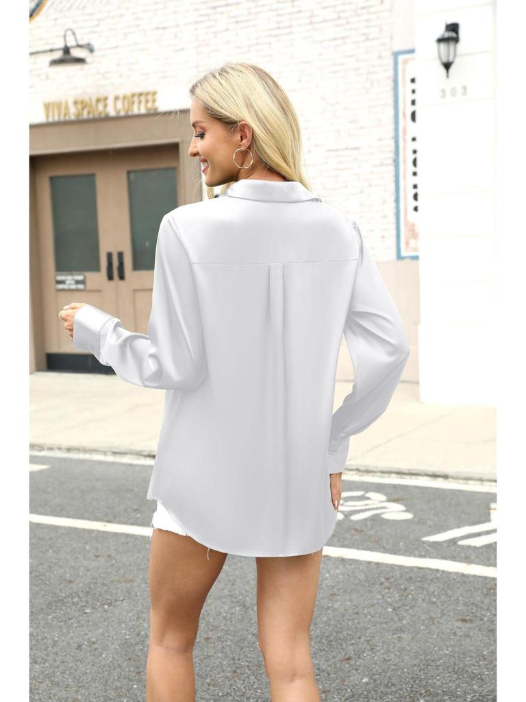 2026 Spring/Summer European & American Women's Satin Long Sleeve Button-Down Business Casual Shirt