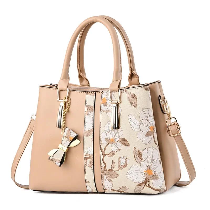Women Embroidered Flower Large Capacity Handbag Shoulder Bag