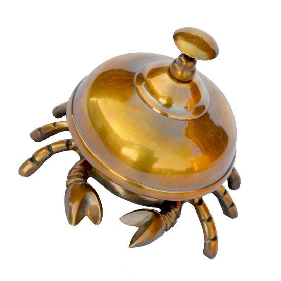 Old Antique Solid Brass Crab Front Desk Retail Counter Store Bell Call Ringer Hotel Counter Bell