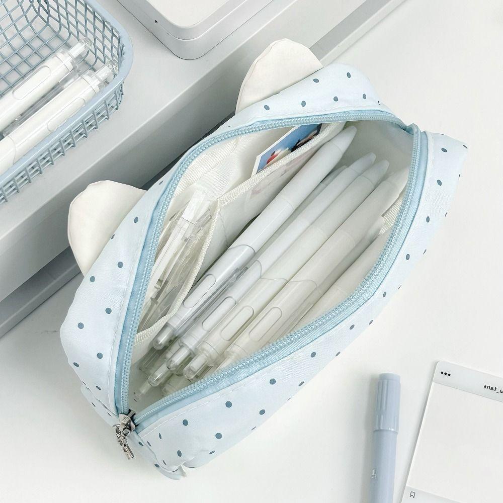 Cat Ear Design Pen Bag Multi-Layer Pencil Pouch Large Capacity Stationery Bag Gift