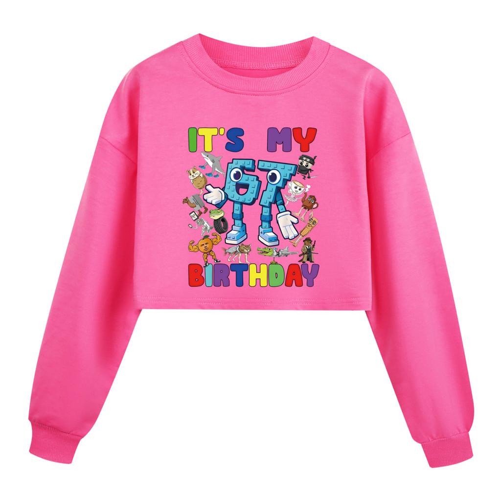 5394 Kids Girls Steal a Brainrot 67 Printed Long Sleeves Short Sweatshirt