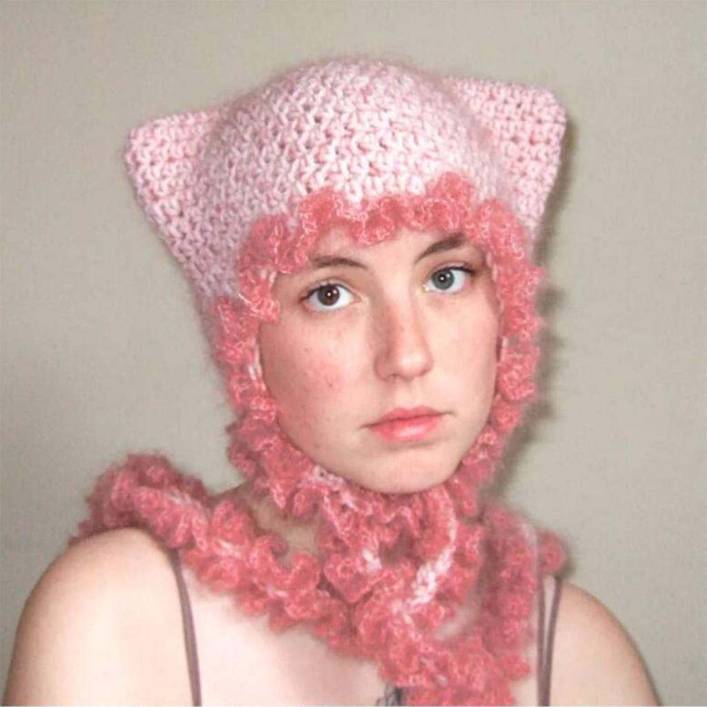 Lace Knitted Beanie Hat Teens Cat Ear Halloween Unique Horn Beanie Hat Costume Party Cosplay Horn Party Hat