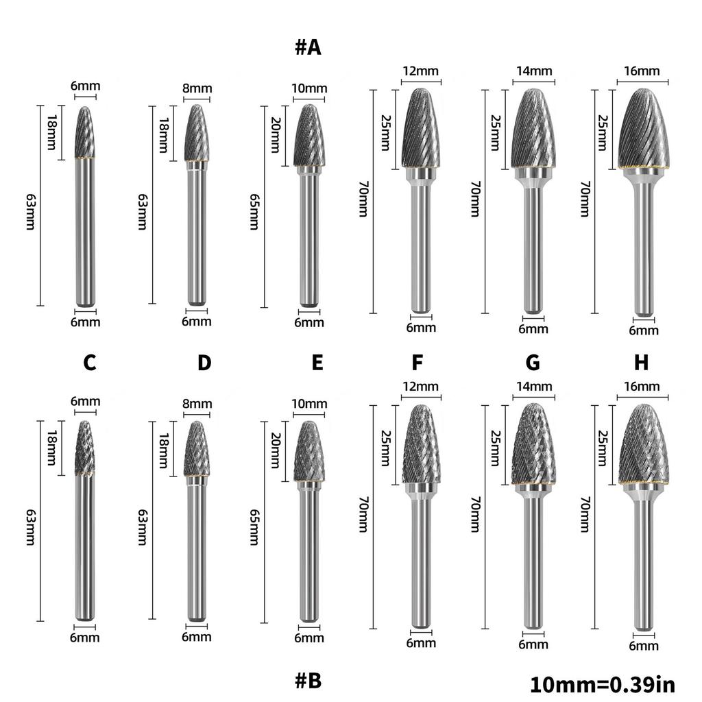 Carbides Rotary File Tool Double /Single Flute Design Point Burr Die Grinders For Metalworking Wood Carving Polishing